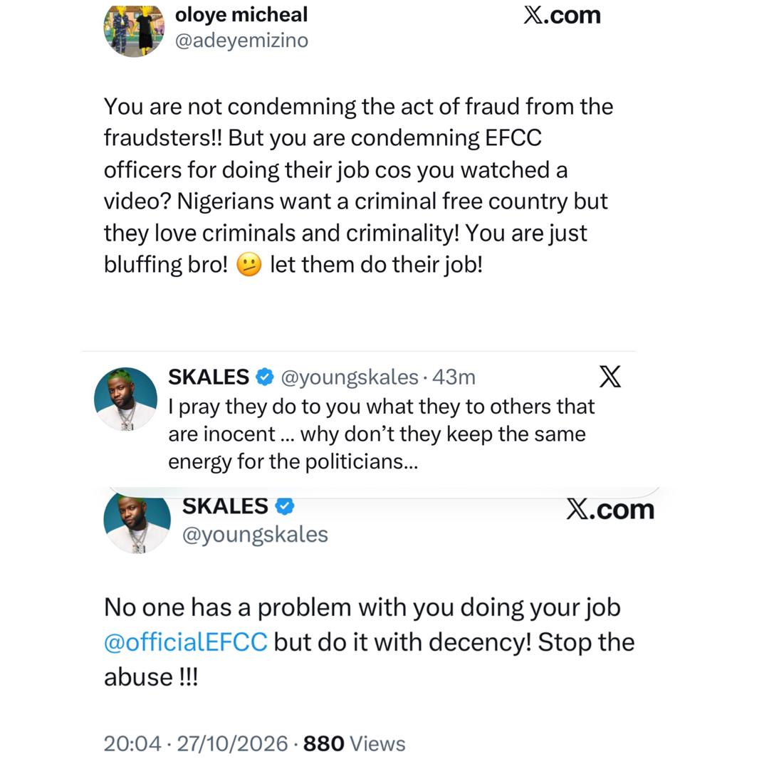 Rapper Skales tackles EFCC operatives over recent Lekki estate raid, recalls past trauma